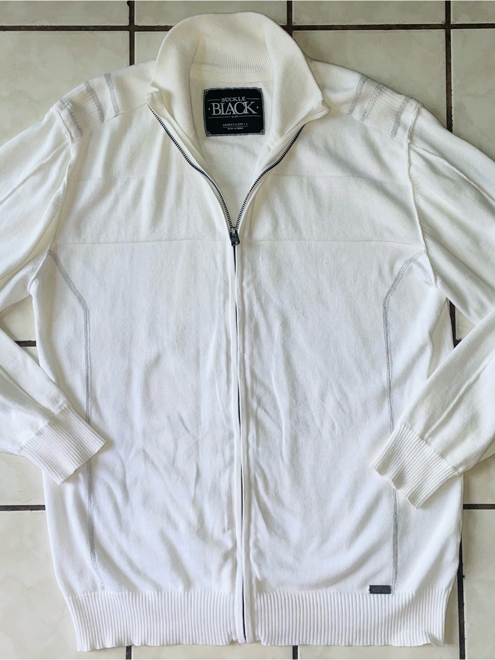Buckle Black White Full-Zip 100% cotton sweater men’s large